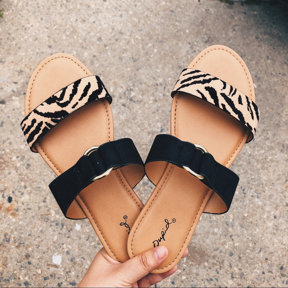 Animal Tiger Print Double Strap Slide Sandals